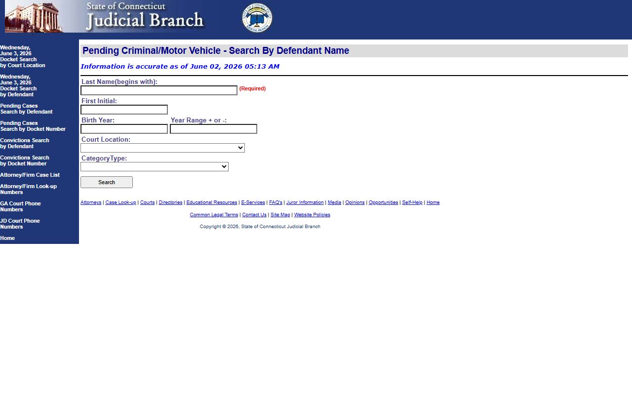 Tolland County court records pending criminal case search fields